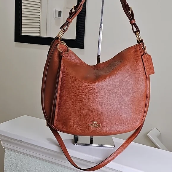 Coach Sutton Pebbled Leather Hobo Shoulder/Crossbody Bag in Dark Carmel EUC - Picture 2 of 7